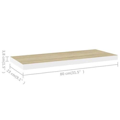 Svævehylde 80x23,5x3,8 cm MDF egetræsfarve og hvid