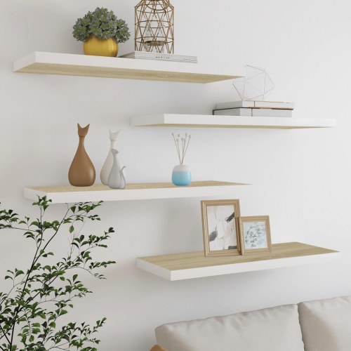 Svævehylder 4 stk. 80x23,5x3,8 cm MDF egetræsfarve og hvid
