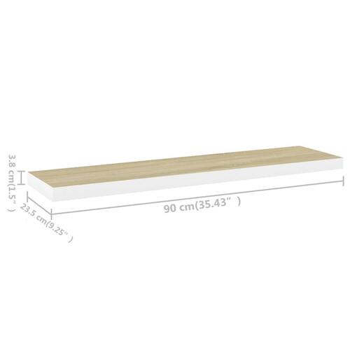 Svævehylde 90x23,5x3,8 cm MDF egetræsfarve og hvid