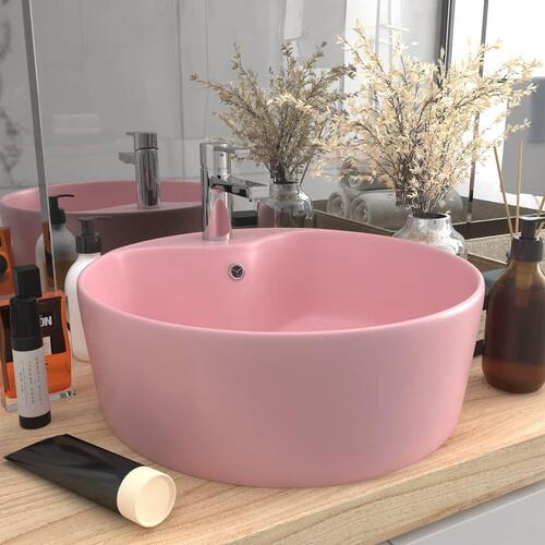 Luksuriøs håndvask med overløb 36x13 cm keramik mat pink