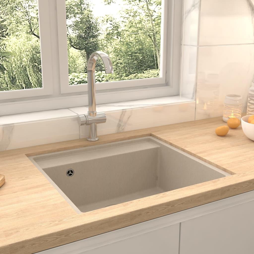 Køkkenvask med overløbshul granit beige