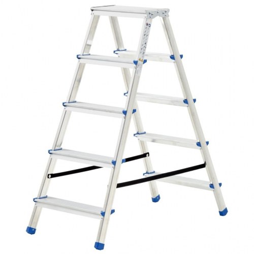 Dobbeltsidet trappestige 5 trin 113 cm aluminium