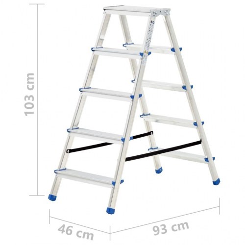 Dobbeltsidet trappestige 5 trin 113 cm aluminium