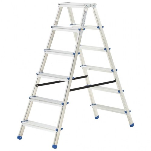 Dobbeltsidet trappestige 6 trin 136 cm aluminium