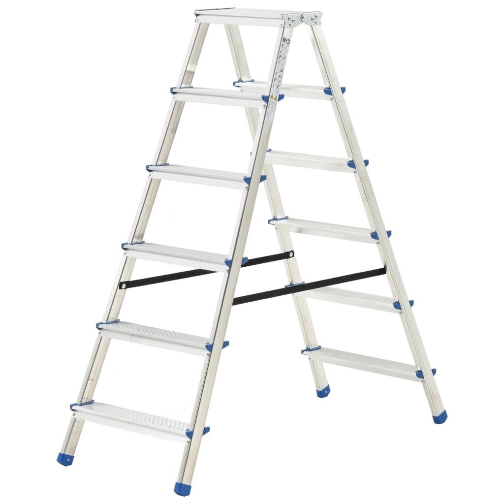 Dobbeltsidet trappestige 6 trin 136 cm aluminium
