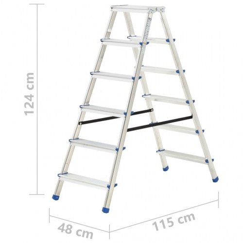Dobbeltsidet trappestige 6 trin 136 cm aluminium