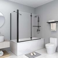 Foldbar brusevæg 120x68x130 cm sikkerhedsglas sort