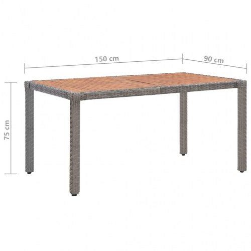 Havebord 150x90x75 cm polyrattan og massivt akacietræ grå