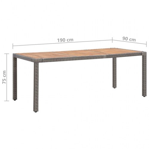 Havebord 190x90x75 cm polyrattan og massivt akacietræ grå