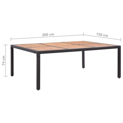 Havebord 200x150x74 cm polyrattan og akacietræ sort