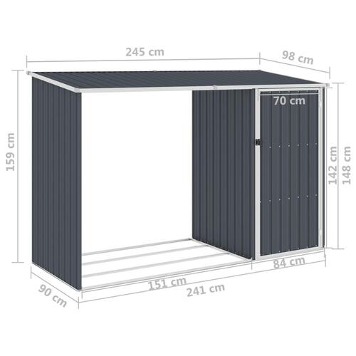 Brændeskur 245x98x159 cm galvaniseret stål antracitgrå