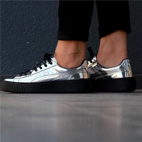 Sportssneakers til damer Puma Basket Platform Metallic Lysegrå 36