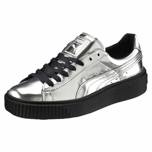 Sportssneakers til damer Puma Basket Platform Metallic Lysegrå 36