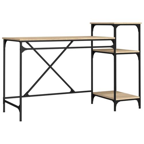 Skrivebord m. hylder 135x50x90cm konstrueret træ jern sonoma-eg