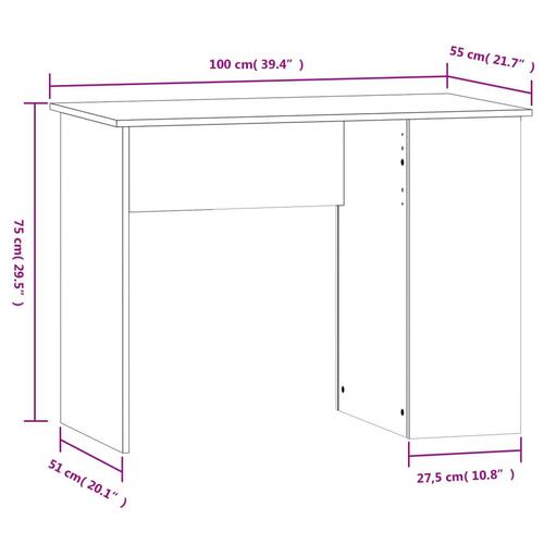 Skrivebord 100x55x75 cm konstrueret træ brun egetræsfarve