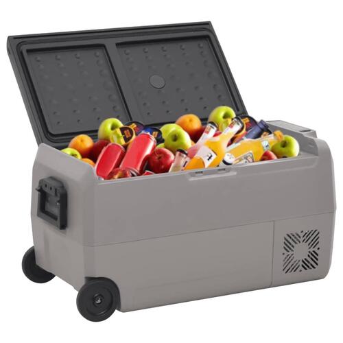 Køleboks med hjul og adapter 50 l PP og PE sort og grå