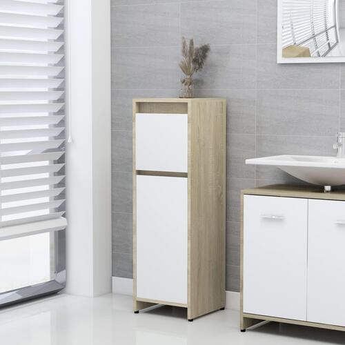 Badeværelsesskab 30x30x95 cm konstrueret træ hvid og sonoma eg