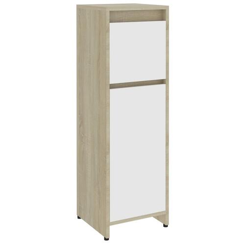 Badeværelsesskab 30x30x95 cm konstrueret træ hvid og sonoma eg