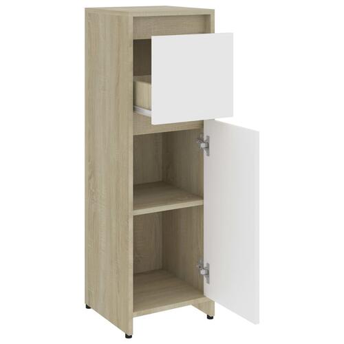 Badeværelsesskab 30x30x95 cm konstrueret træ hvid og sonoma eg