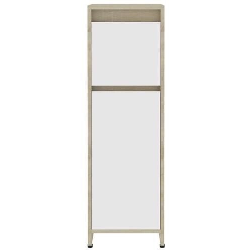 Badeværelsesskab 30x30x95 cm konstrueret træ hvid og sonoma eg