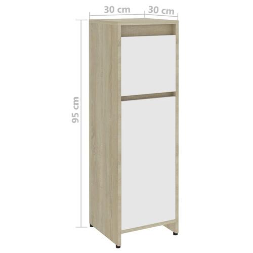 Badeværelsesskab 30x30x95 cm konstrueret træ hvid og sonoma eg