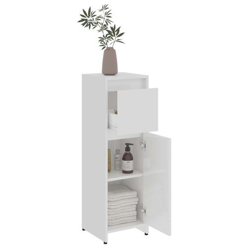 Badeværelsesskab 30x30x95 cm konstrueret træ hvid højglans