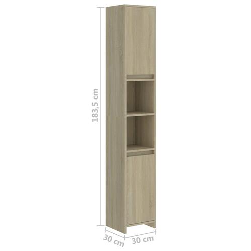 Badeværelsesskab 30x30x183,5 cm konstrueret træ sonoma-eg