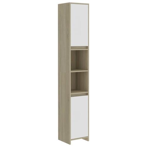 Badeværelsesskab 30x30x183,5 cm spånplade hvid og sonoma-eg
