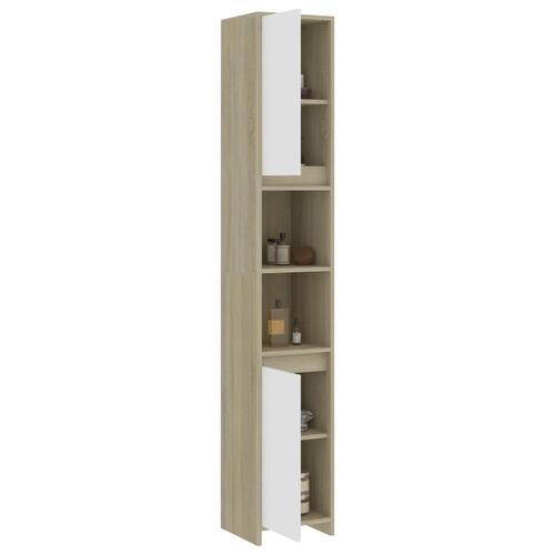 Badeværelsesskab 30x30x183,5 cm spånplade hvid og sonoma-eg