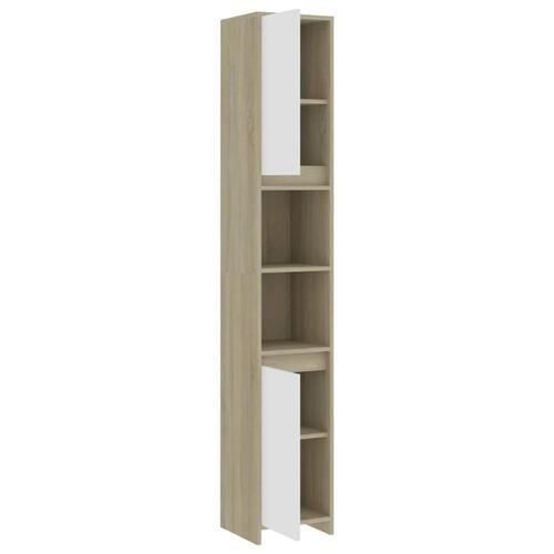 Badeværelsesskab 30x30x183,5 cm spånplade hvid og sonoma-eg