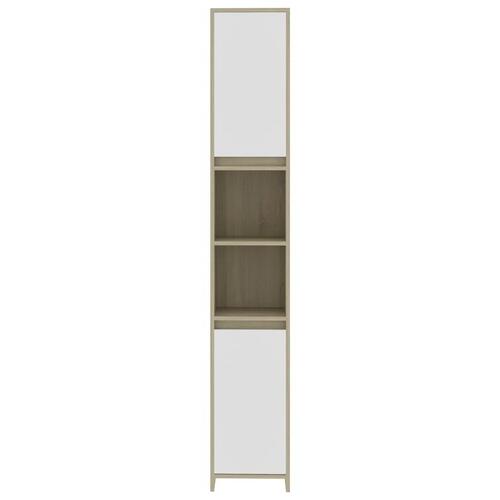 Badeværelsesskab 30x30x183,5 cm spånplade hvid og sonoma-eg