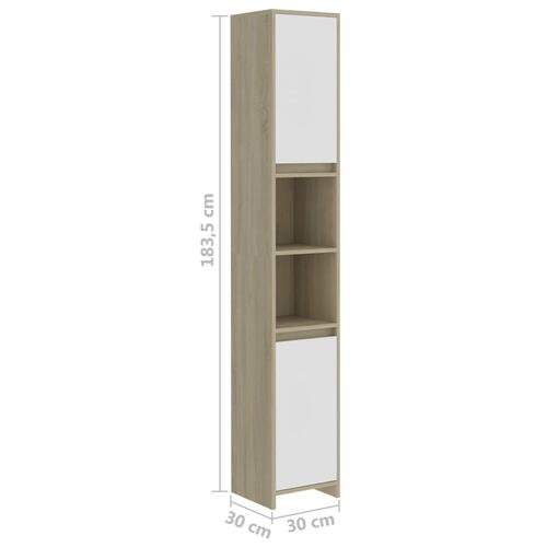 Badeværelsesskab 30x30x183,5 cm spånplade hvid og sonoma-eg