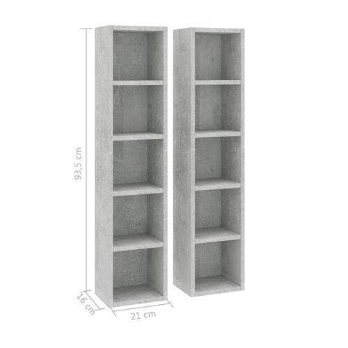 CD-reoler 2 stk. 21x16x93,5 cm spånplade betongrå