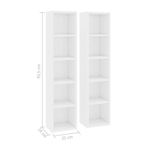 CD-reoler 2 stk. 21x16x93,5 cm spånplade hvid højglans