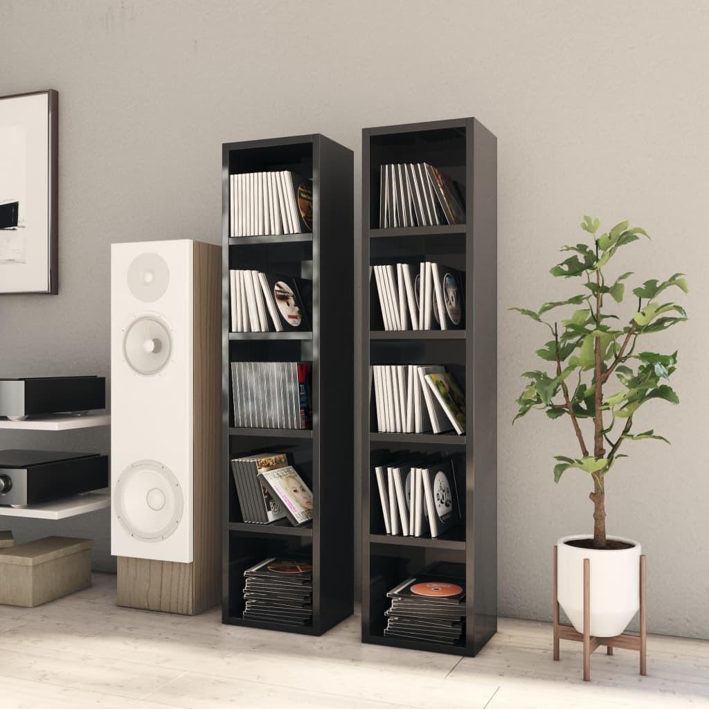 CD-reoler 2 stk. 21x16x93,5 cm spånplade sort højglans