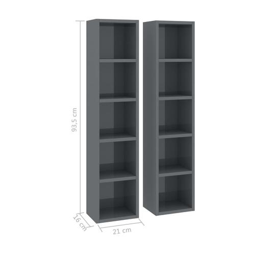 CD-reoler 2 stk. 21x16x93,5 cm spånplade grå højglans
