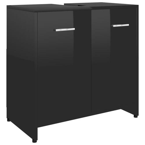 Badeværelsesskab 60x33x61 cm konstrueret træ sort højglans