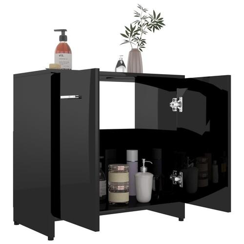 Badeværelsesskab 60x33x61 cm konstrueret træ sort højglans
