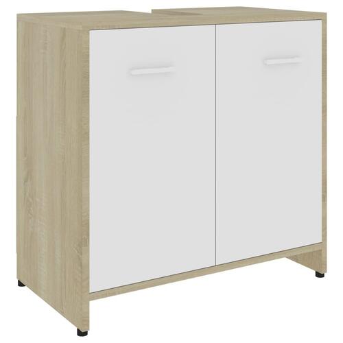 Badeværelsesskab 60x33x61 cm konstrueret træ hvid sonoma-eg