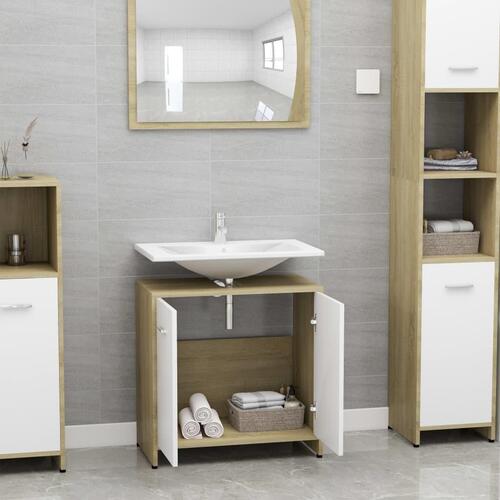 Badeværelsesskab 60x33x61 cm konstrueret træ hvid sonoma-eg