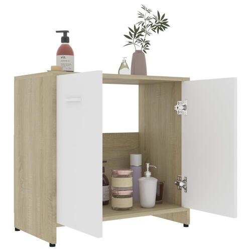 Badeværelsesskab 60x33x61 cm konstrueret træ hvid sonoma-eg