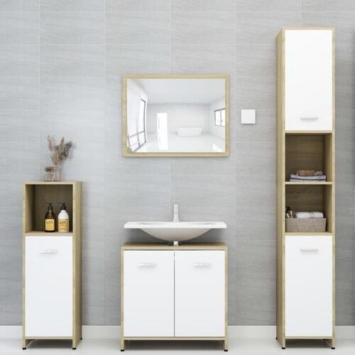 Badeværelsesskab 60x33x61 cm konstrueret træ hvid sonoma-eg