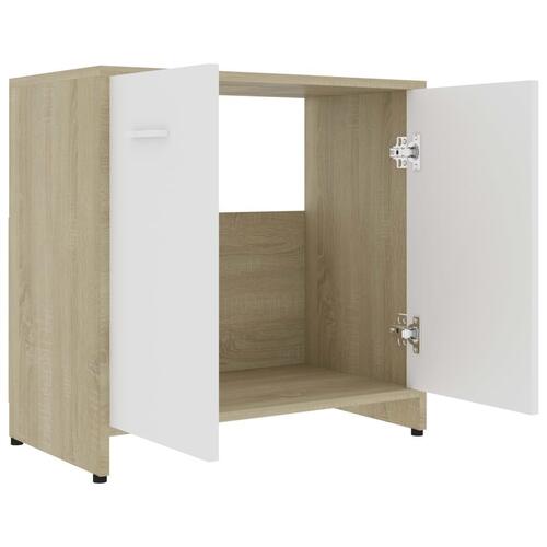 Badeværelsesskab 60x33x61 cm konstrueret træ hvid sonoma-eg