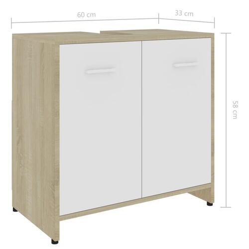 Badeværelsesskab 60x33x61 cm konstrueret træ hvid sonoma-eg