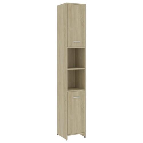 Badeværelsesskab 30x30x183,5 cm konstrueret træ sonoma-eg
