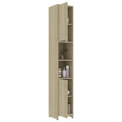Badeværelsesskab 30x30x183,5 cm konstrueret træ sonoma-eg