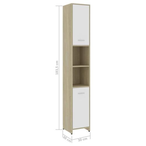 Badeværelsesskab 30x30x183,5 cm spånplade hvid og sonoma-eg