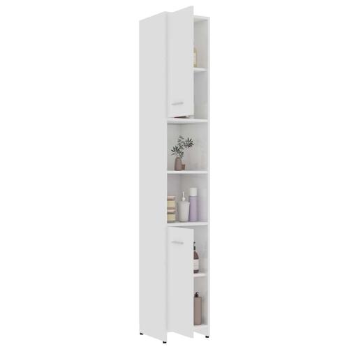 Badeværelsesskab 30x30x183,5 cm konstrueret træ hvid højglans