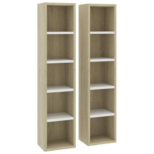 CD-reoler 2 stk. 21x16x93,5 cm spånplade hvid og sonoma-eg