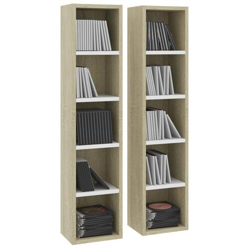 CD-reoler 2 stk. 21x16x93,5 cm spånplade hvid og sonoma-eg